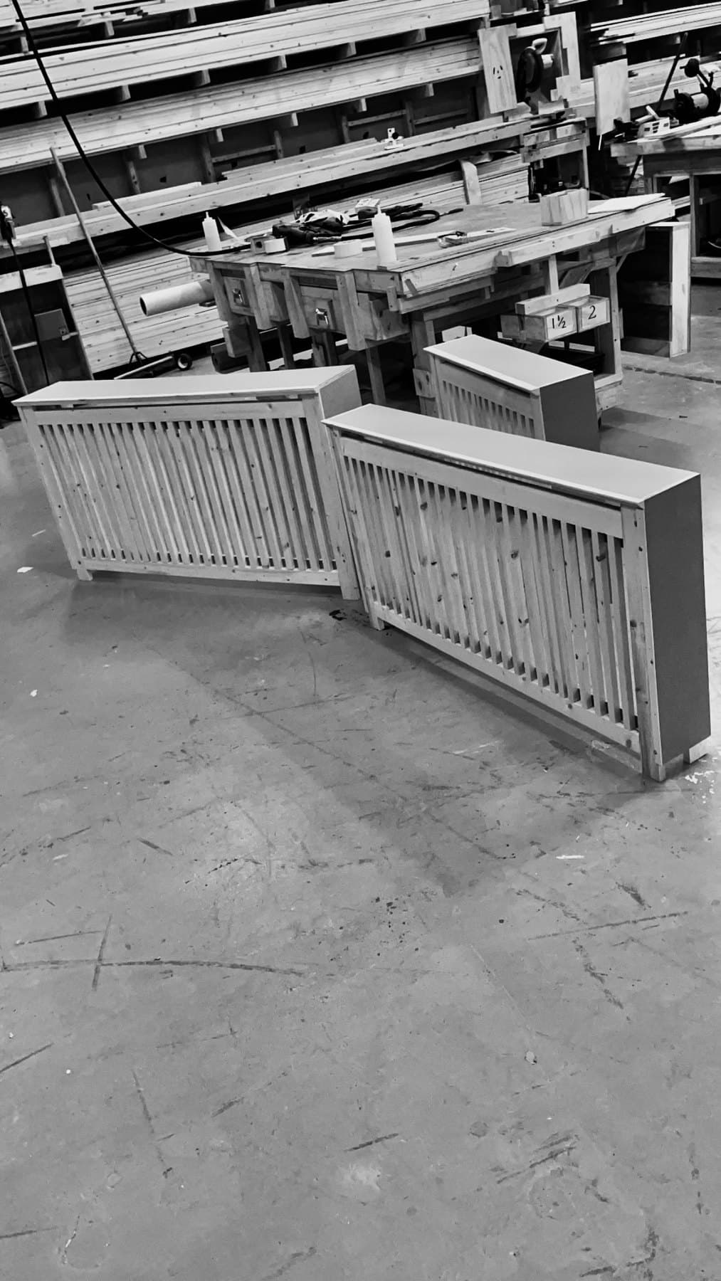 Custom fabricated wooden components in a workshop